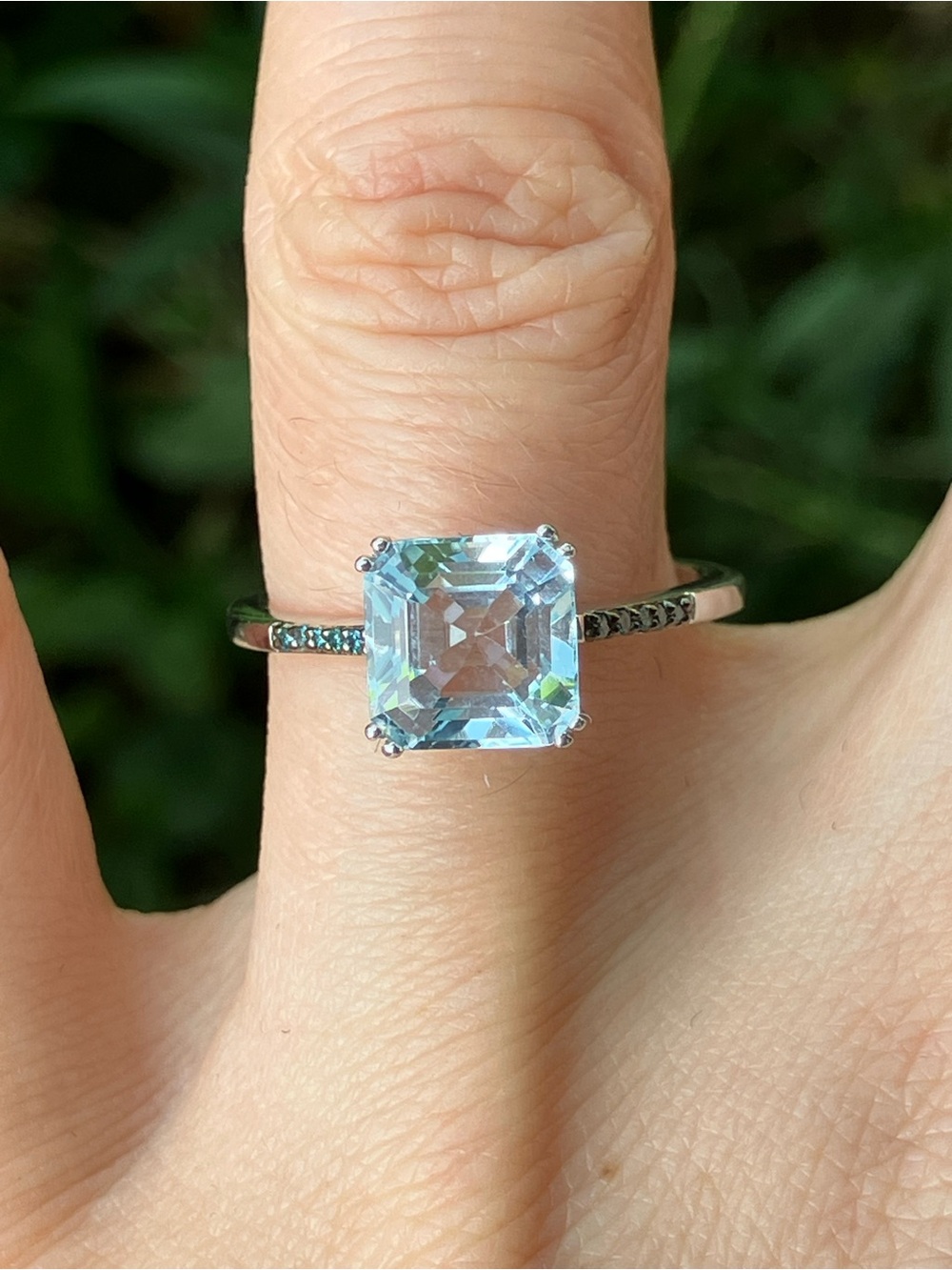 Genuine Sky Blue Topaz Blue Diamond Ring Size 7.75